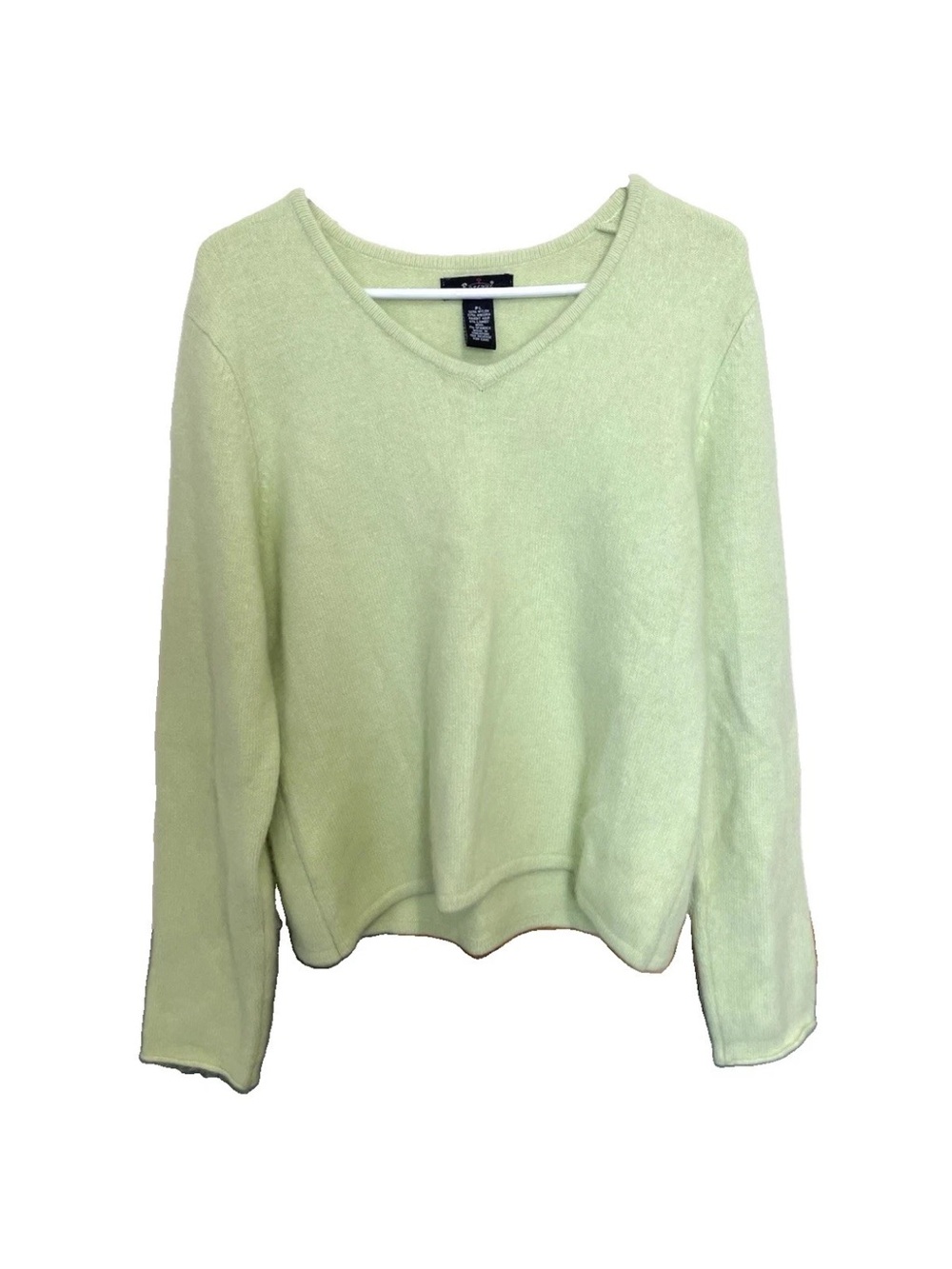 Rosana Large Petite Angora Lambs Wool Green V-Neck LS Vtg 90’s Sweater